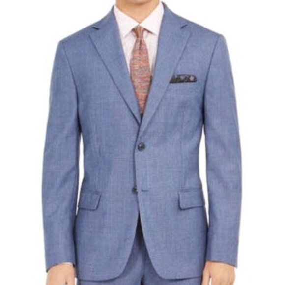Tallia Orange Mens Slim-Fit Stretch Blue Plaid Suit Jacket Blue 36R